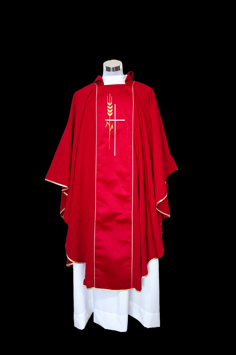 Casulla Poliéster con galón bordado cruz y espigas