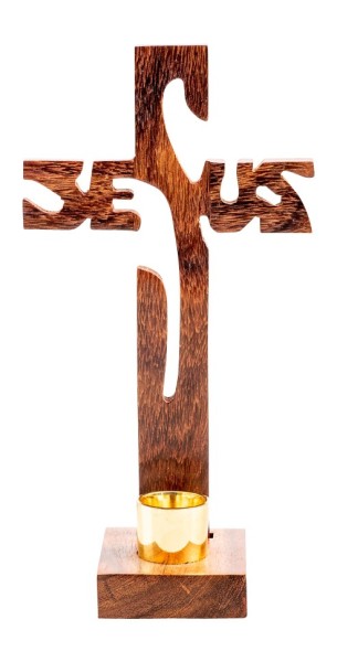 Cruz de madera "Jesus" 19 CM con vela