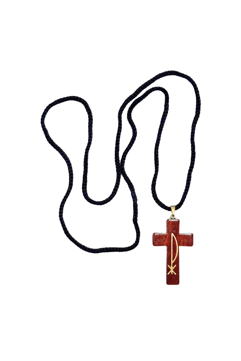 Cruz pax en madera con cordon