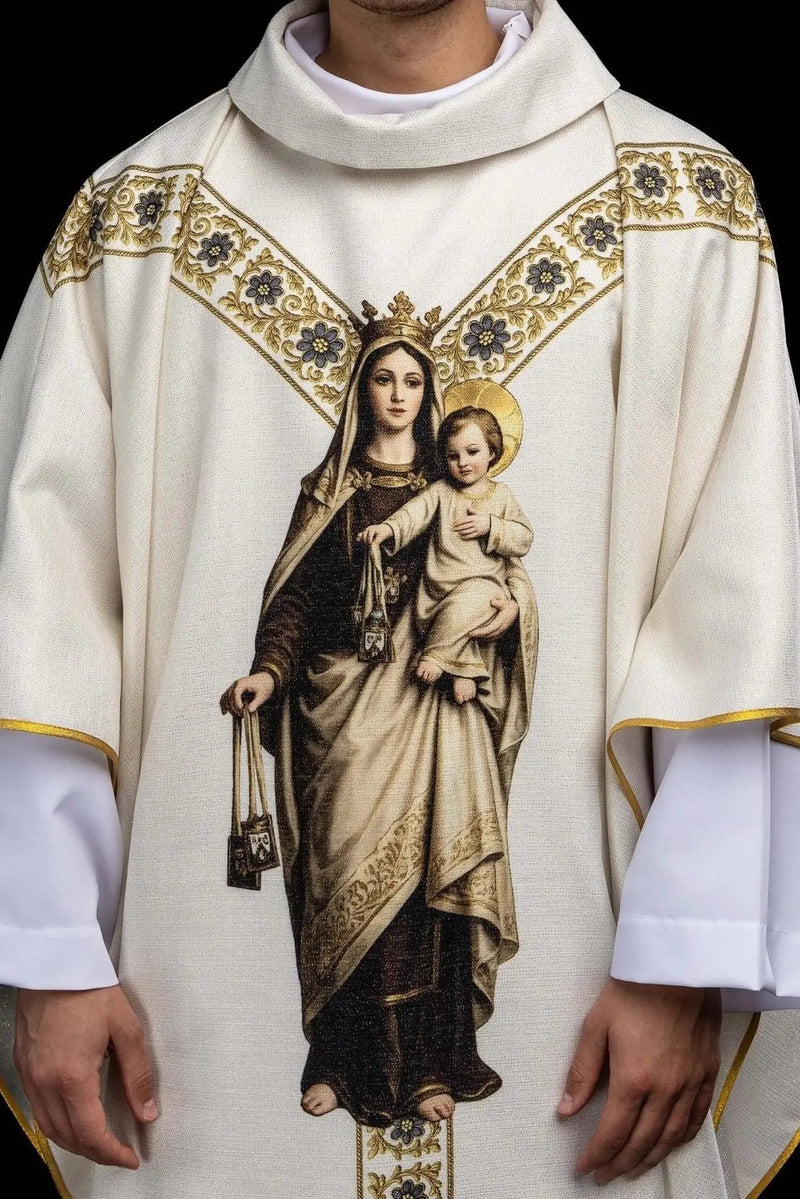 Casulla lino con Virgen del Carmen