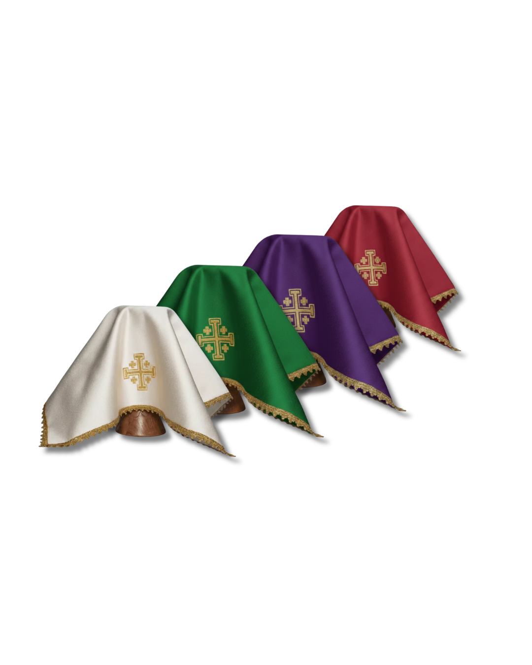 Juego 4 colores cubre cáliz con bordado Cruz de Jerusalén