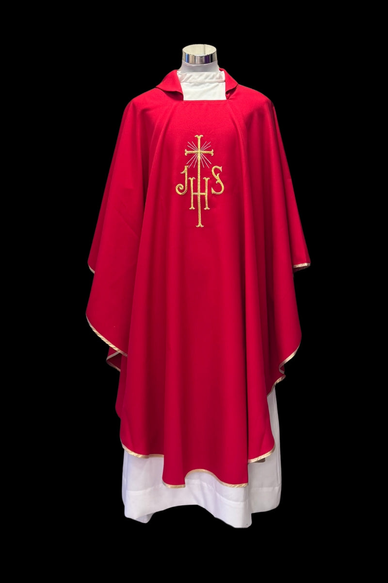 Casulla de poliéster con bordado "JHS"