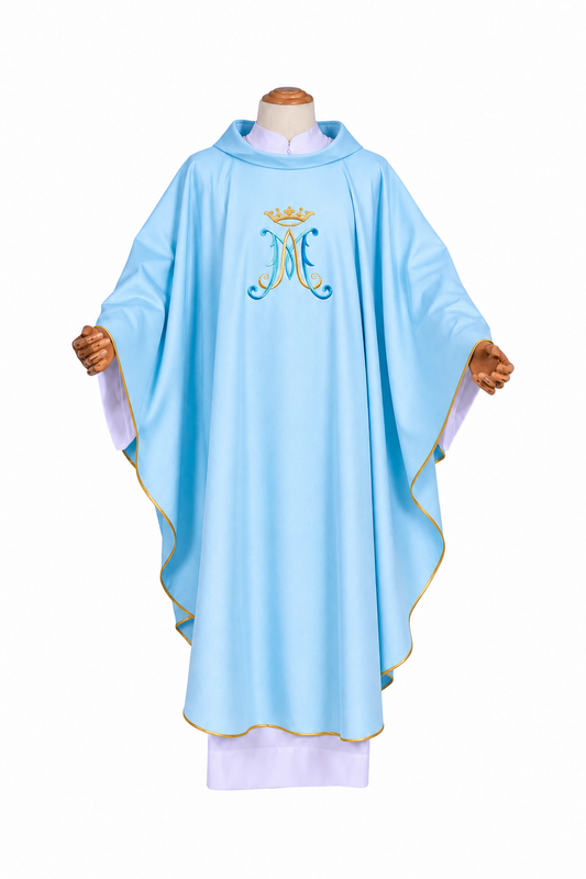 Casulla Mariana Celeste con Bordado