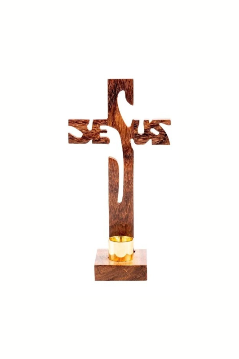 Cruz de madera "Jesus" 19 CM con vela