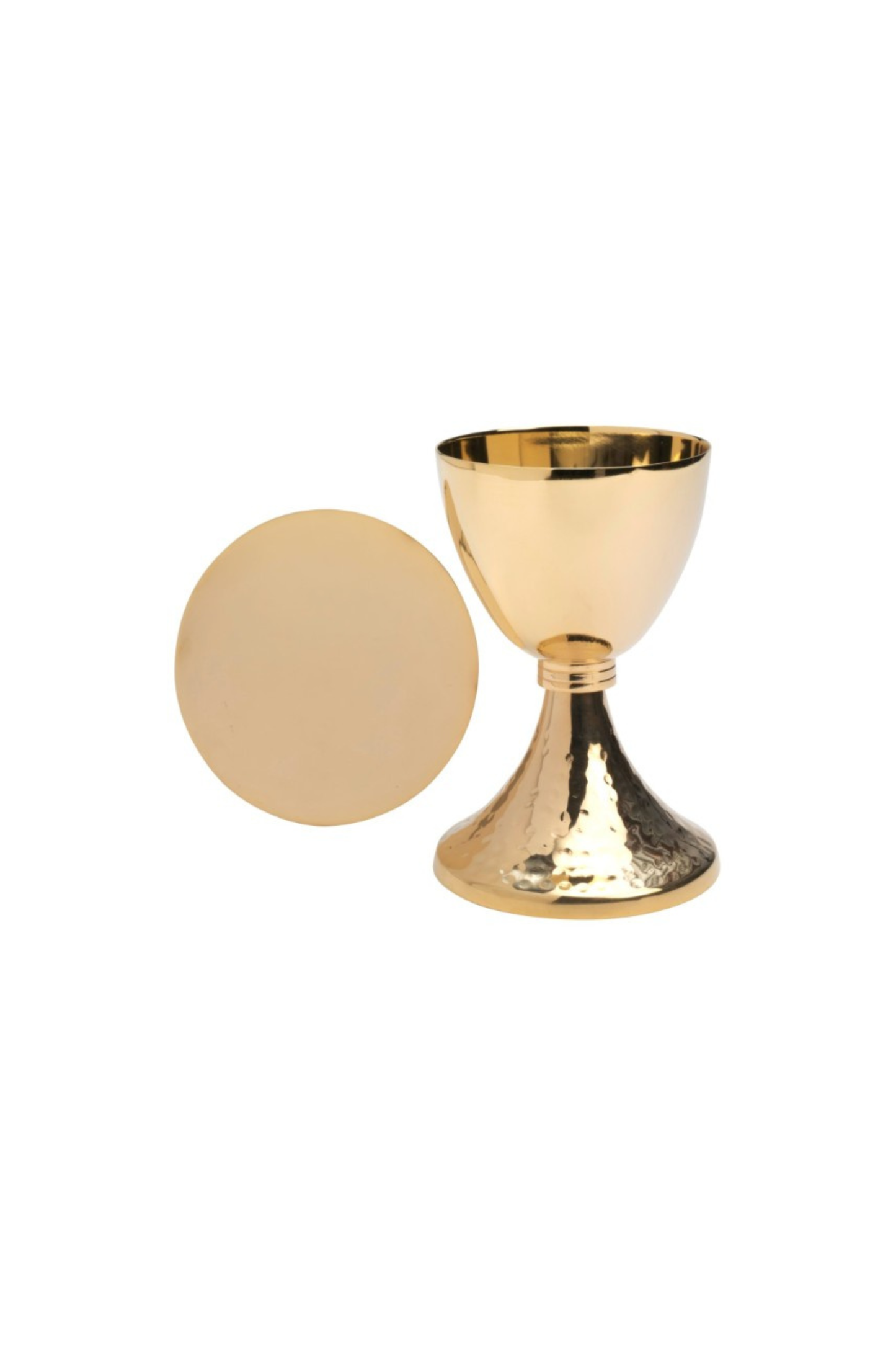 Cáliz con patena y Copón Dorado con base martillada