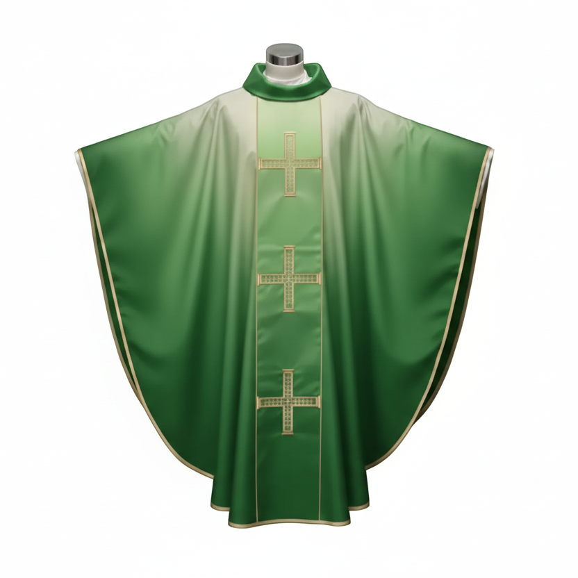 Casulla Poliéster sublimada con galón bordado cruz