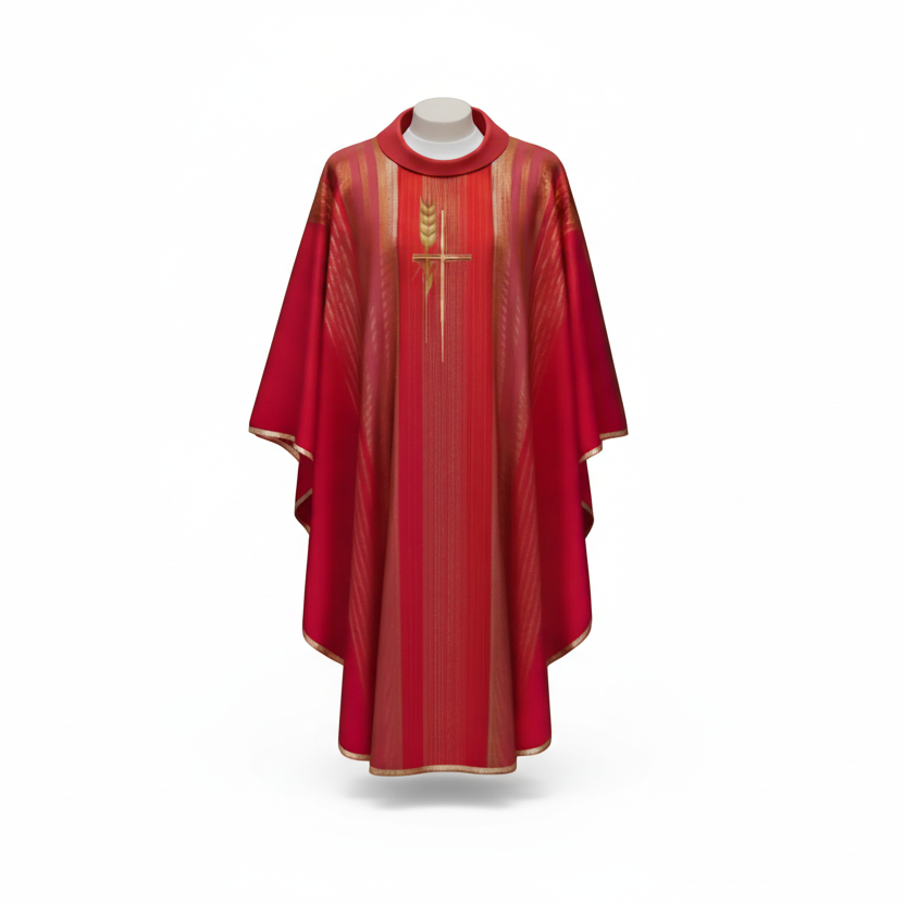 Casulla de lana con bordado Cruz pax y líneas decorativas