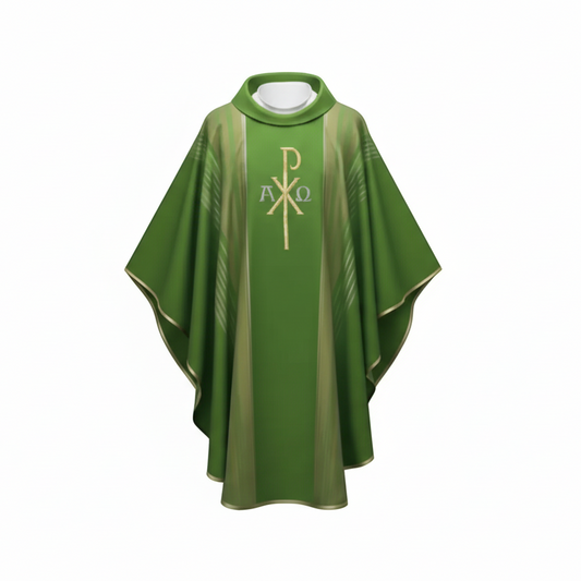 Casulla de lana con bordado Cruz pax y líneas decorativas