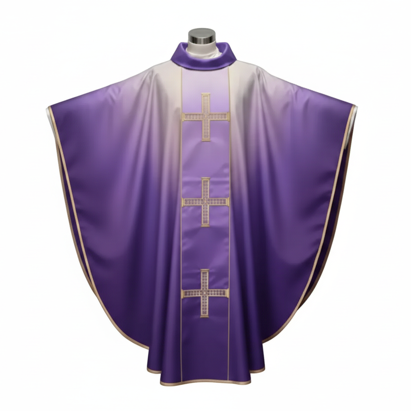 Casulla Poliéster sublimada con galón bordado cruz