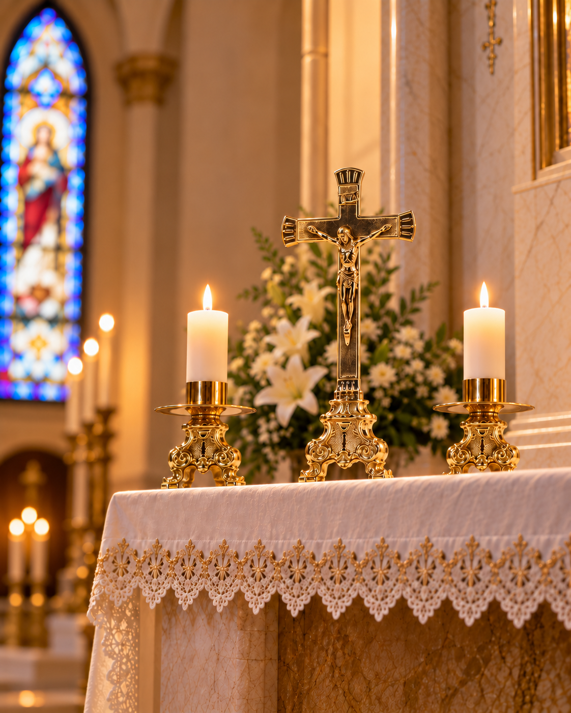 Pack de Altar: Cruz 26 cm + 2 Candelabros Patas de León – vista 4