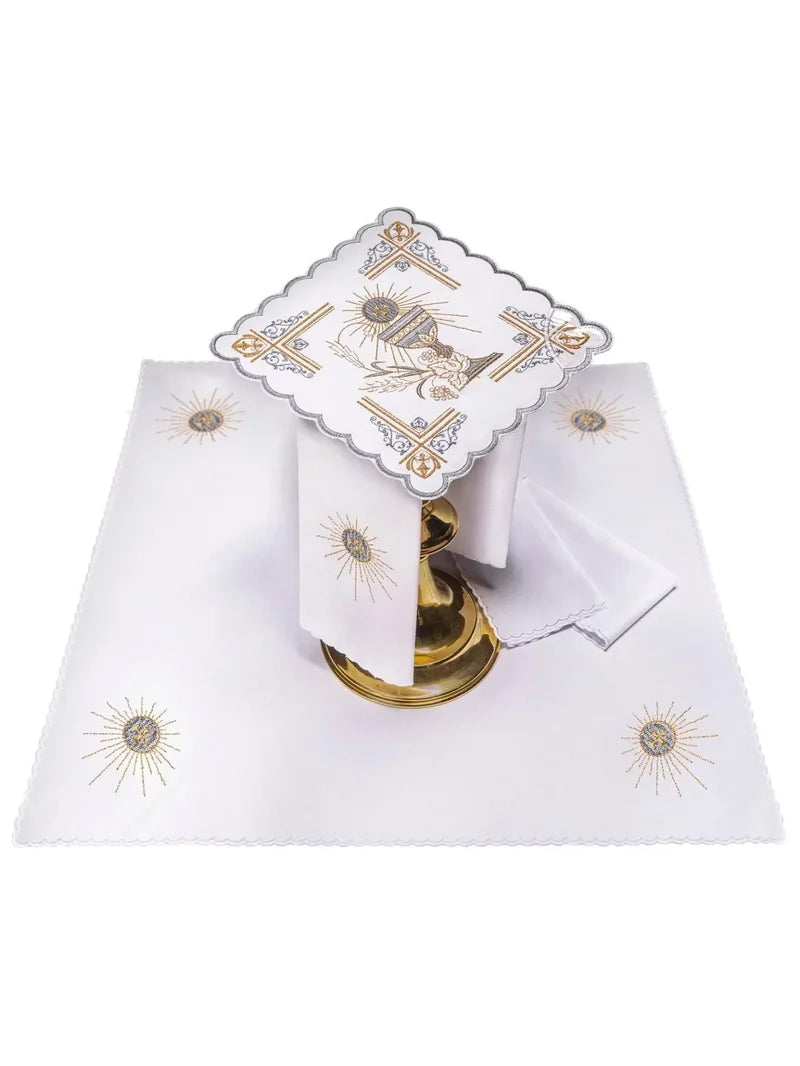 Juego de paños litúrgicos con bordado de Cáliz y decoraciones