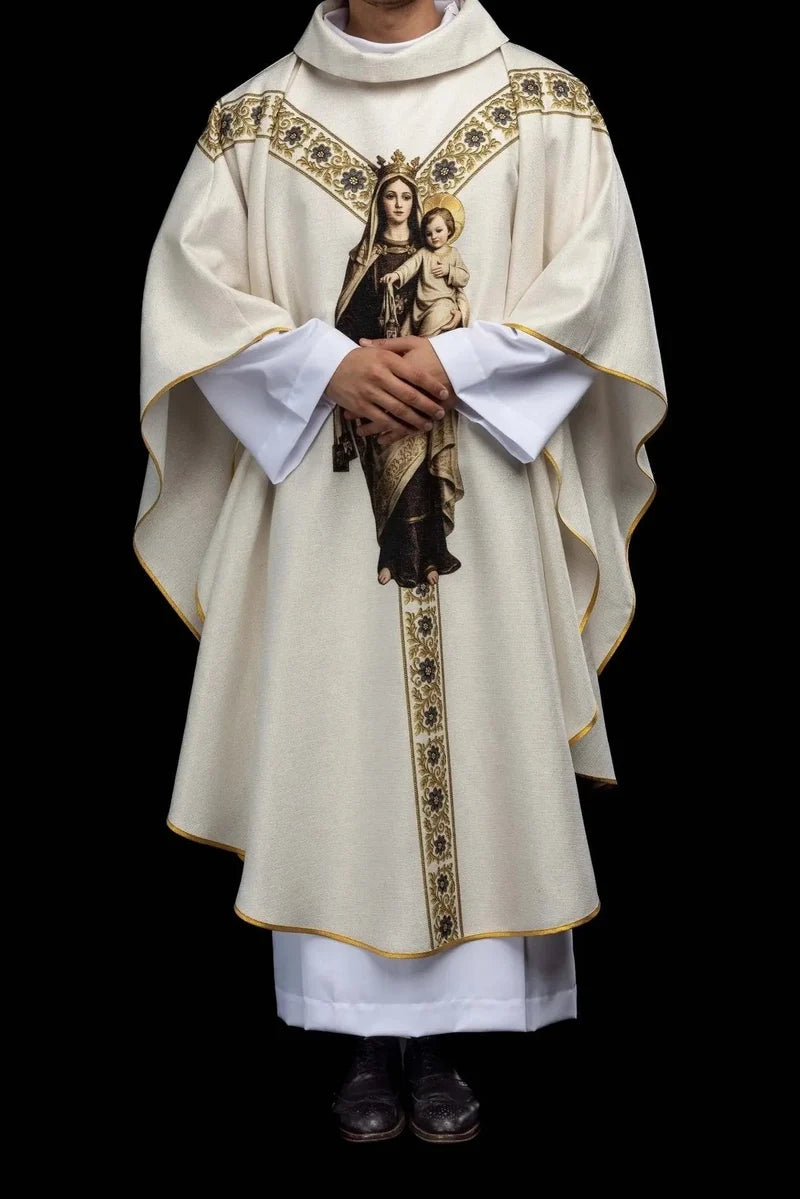 Casulla lino con Virgen del Carmen