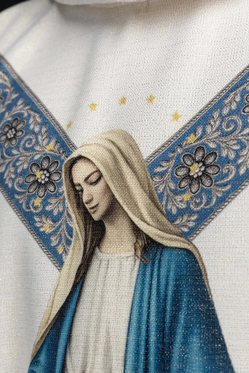 Casulla lino con Virgen de la Inmaculada Concepción