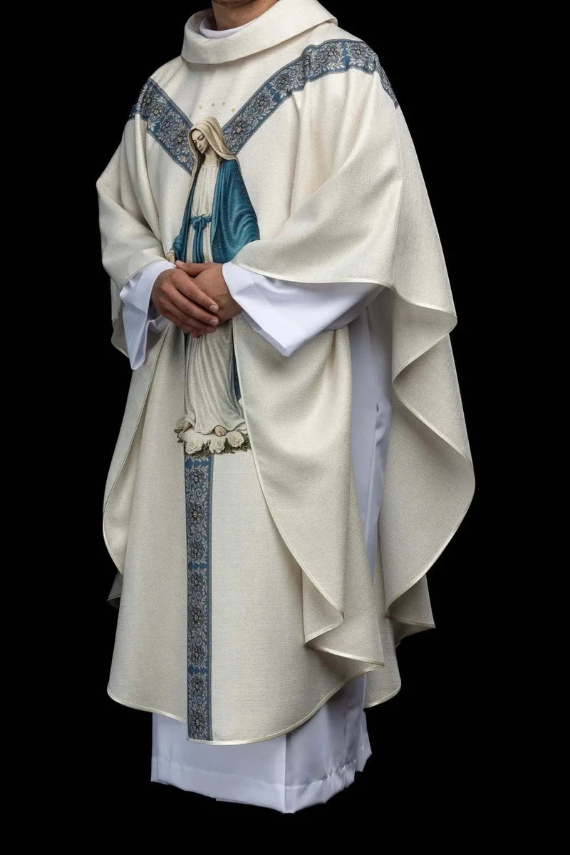 Casulla lino con Virgen de la Inmaculada Concepción