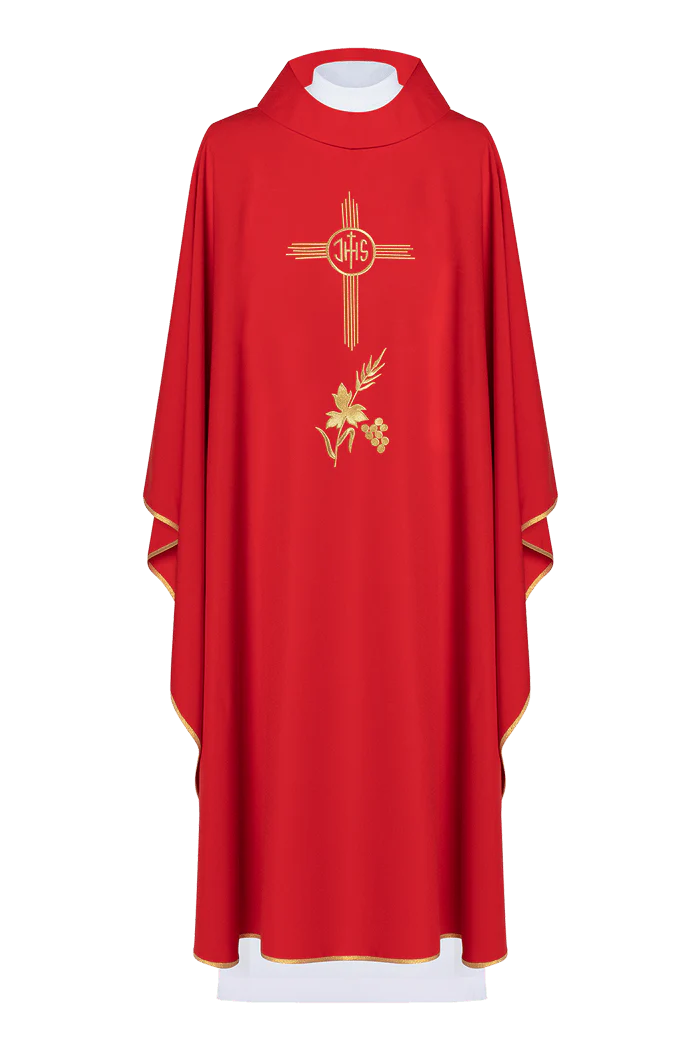 Casulla poliéster con bordado IHS